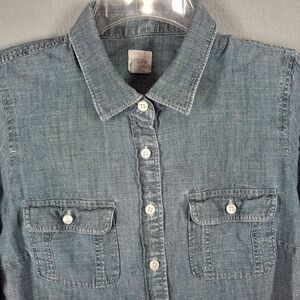 J Crew Jean Shirt Womens Small? Blue Chambray‎ Button Up Roll Tab Sleeve Cotton